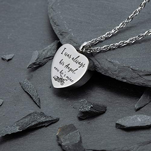 Gredstar Motorcycle Urn Necklace for Ashes, Heart Memorial Pendant I was always his Angel, now he's mine