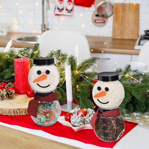 Jingmore 36 Pcs Plastic Candy Jars for Christmas Party Favors Snowman Christmas Candy Jars with Lids Clear Xmas Cookie Jar Container Chocolate Storage Jar with Stickers and Ribbon (Red Black Plaid) Red Black Plaid