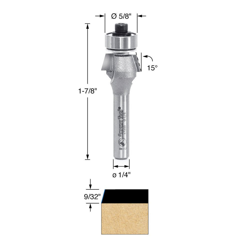 Amana Tool - 47200 Carbide Tipped Bevel Laminate Trim 15 Deg x 5/8 Dia x 1/4 Sh