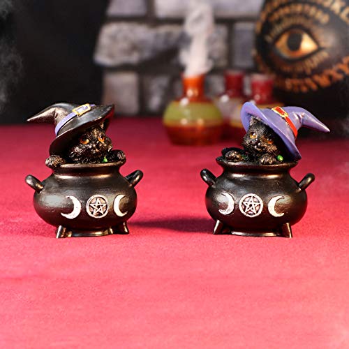 Nemesis Now Hubble and Bubble Witches Familiar Black Cat and Cauldron Figurines, 8cm