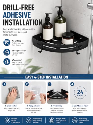2-Pack Matte Black Corner Shower Caddy, Rustproof Example: 5 2CornerShowerCaddy