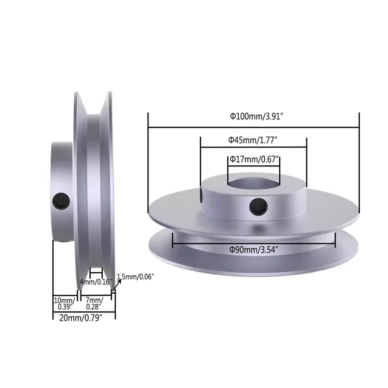 [Australia - AusPower] - CHANCS Outer Diameter 100mm Single Groove Pulley 17mm Fixed Bore Pulley for Drilling Machine 6MM PU Round Belt Outer diameter:100mm Inner diameter:17mm 