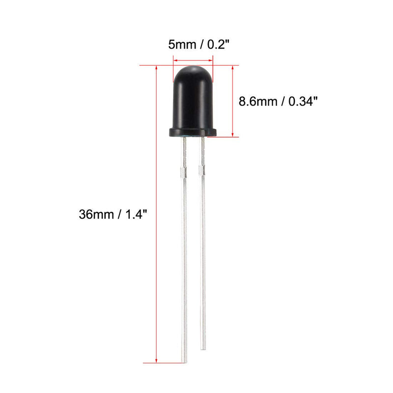 [Australia - AusPower] - uxcell 100pcs Photosensitive Diode Photodiodes Light Sensitive Sensors,5mm Black Round Head Receiver Diode 