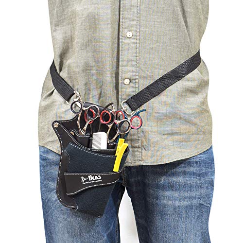 IKAS black PU leather scissor holster with multi-color shear holder for hairdressers, barbers, and pet groomers