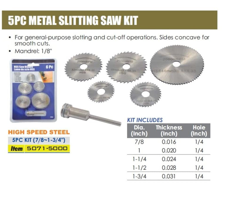 [Australia - AusPower] - HHIP 5071-5000 6 Piece High Speed Steel Slitting Saw Set 