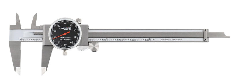 [Australia - AusPower] - Accusize Industrial Tools 0-6" x 0.001" (Range x Resolution) Dial Caliper, Black Face Red Needle, Stainless Steel in Fitted Box, P920-B216 1 