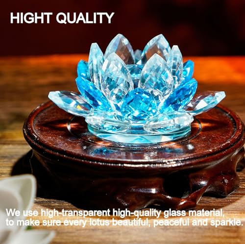 Crystal Lotus Flower Bicolor - Hue Reflection Glass Lotus Flower Feng Shui Home Decor Lucky Charm Crystal Figurine with Gift Box Collectible Figurines (Pink, 3.3 inches) Pink