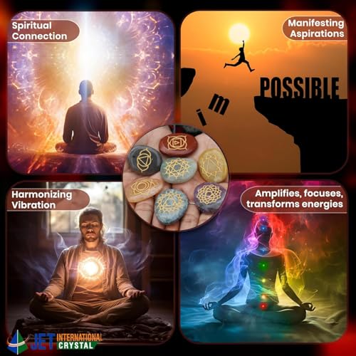 7 Chakra Flat Tumbled Stone Set – Reiki Healing Crystals for Meditation, Chakra Balancing, Energy Work, Yoga, Spiritual Gifts – Natural Gemstones Kit for Men & Women
