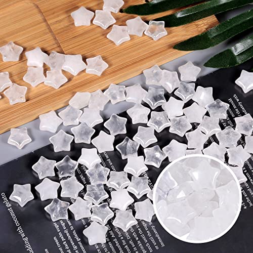 Amogeeli 10pcs Mini Polished Rock Crystal Star Shaped Palm Pocket Stone Decoration for Home Desk Table Meditation Reiki White