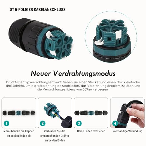 HOSPAOP Cable Connector Waterproof 5-Pin IP68 Connection Sleeve Earth Cable Junction Box for Diameter 5-14 mm Cable Diameter, Outdoor Waterproof Connection Box Black, Pack of 3, Plastic 3 pieces - 5 pin