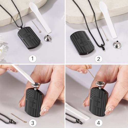 Flag Cross Urn Necklace for Ashes for Men Women Cremation Jewelry Black