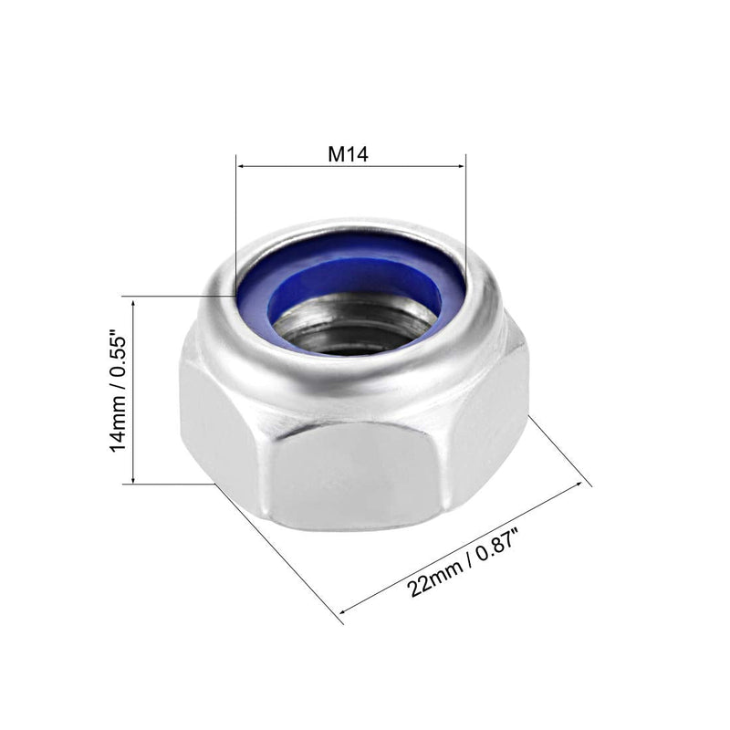 [Australia - AusPower] - uxcell Hex Lock Nuts - M14 x 2mm Stainless Steel Nylon Insert Self-Locking Nuts for Fasteners, 2Pcs Silver Tone 