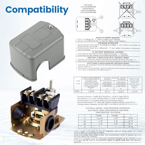 QCG 40-60 PSI pressure switch for well pump with 1/4-inch female NPT connection