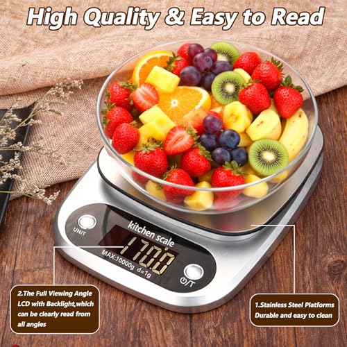 Kitchen Scales,Food Scale with Stainless Steel Platform,Precision 0.1g, Max 11Ib,USB Rechargeable Kitchen Scale,IPX6 Waterproof Digital Food Weighing Scales for Cooking, Baking,Weight Loss