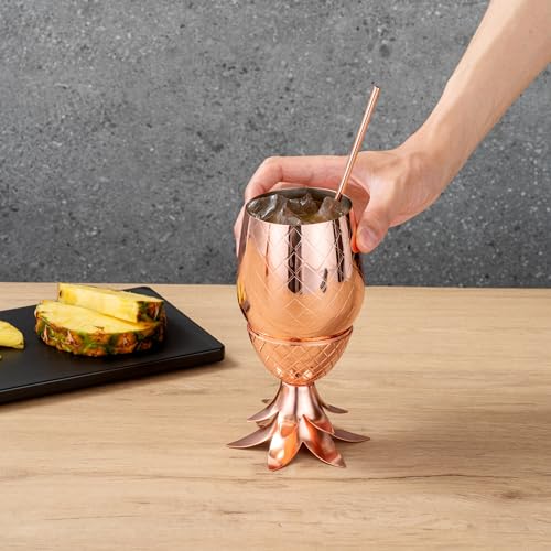 Restaurantware 16-OZ Pineapple Drink Tumbler: Perfect for Bars Restaurants and Catered Events - Copper Drink Cup with Silver Stainless Steel Interior Lining and Straw Slot - 1-CT 16 Ounces
