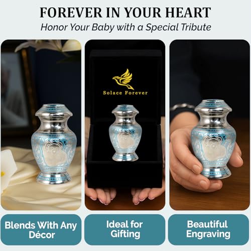 Baby Urns for Ashes Boy - Teddy Bear Urn for Babies - Beautiful Small Urns for Children & Kids - Honor Your Loved One with Baby Keepsake Urn (Blue, Small) Blue