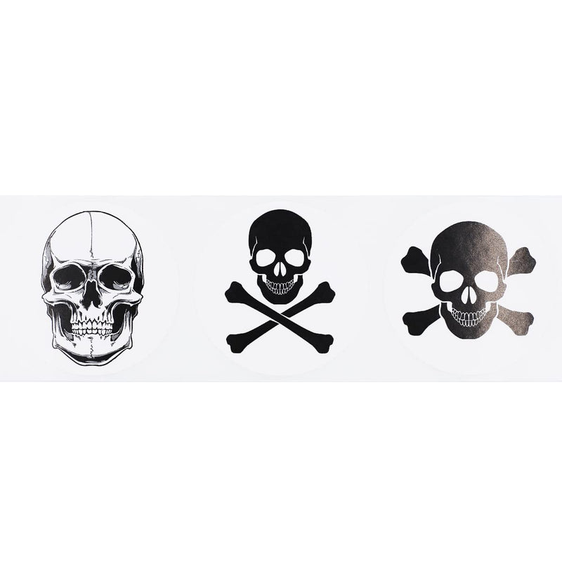 White Skull and Crossbones Stickers – 2 Inch Round Semi-Gloss Labels, 100 Total Adhesive Stickers on a Roll for Crafts, Party Favors, Decorations, and Packaging – Made in the USA