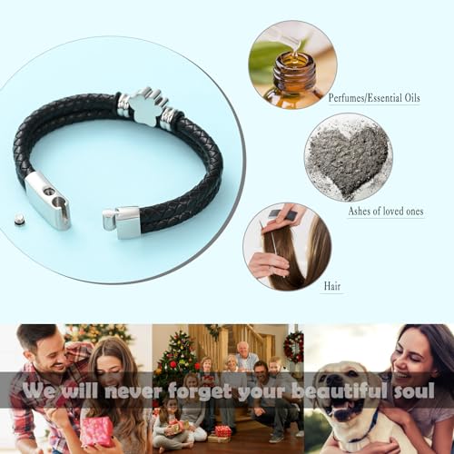 Paw Print Urn Bracelet for Ashes Pet Cremation Jewelry for Women Men Stainless Steel Memorial Bracelets Ash Holder for Pet/Dog/Cat Keepsake Jewelry for Loved Ones with Fill Tool Silver 18cm/7.08"