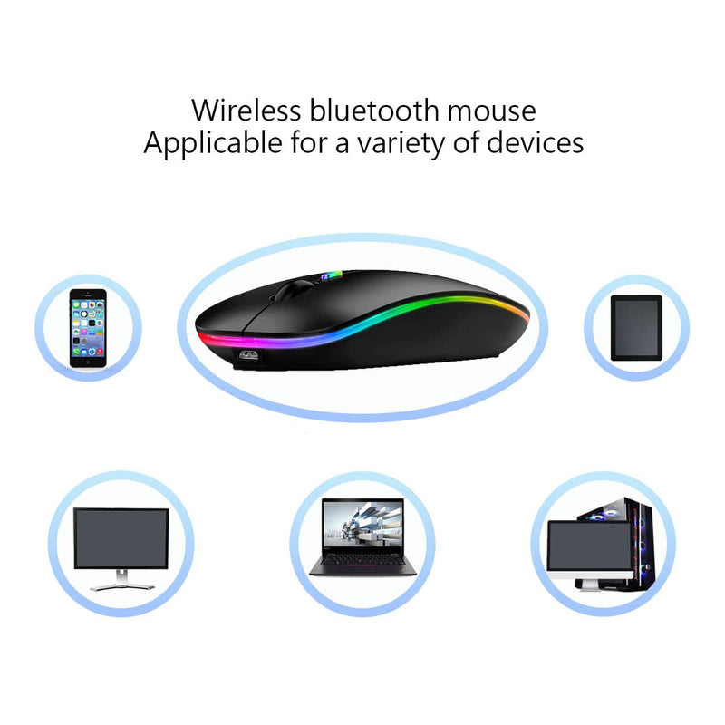 [Australia - AusPower] - Wireless Bluetooth Mouse,LED Rechargeable Silent Slim Laptop Mouse,Portable(BT5.2/3.0 and USB 2.4G) Dual Mode Computer Mice,for Apple Laptop,ipad Tablet,Desktop,Mac,Phone. (Black Mouse) Black Wireless Bluetooth Mouse 