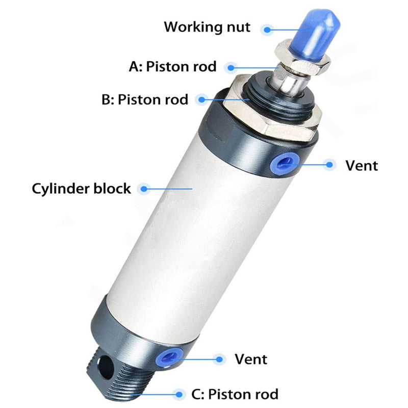 [Australia - AusPower] - Beduan Pneumatic Mini Air Cylinder MAL 25 x 100 Screwed Piston Rod Dual Action 25mm Bore 100mm Stroke 
