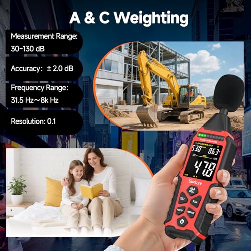 Gedaye red decibel meter sound level meter with A/C weighting, 30-130dB noise monitor display