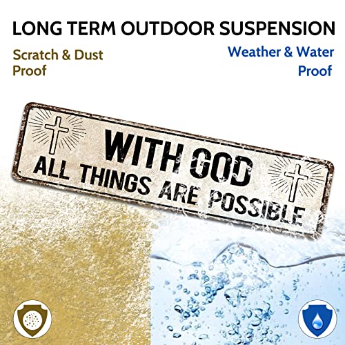 With God All Things Are Possible,Religious Wall Decor,Scripture Wall Art,Catholic Christian Gifts for Men, 4" by 16" Tin Plaque for Home with god all things are possible-01