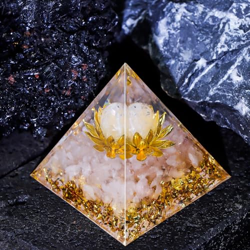 Orgone Pyramid Healing Crystals Set – Positive Energy Generator for Meditation, Focus & Emotional Balance. Home Office Spiritual Decor Gift (Rose Quartz) Rose Quartz