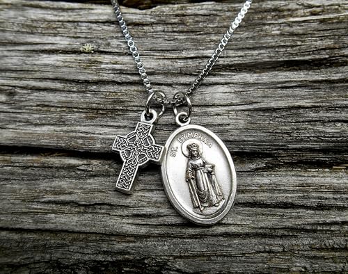 Saint Dymphna Necklace, Irish Saint Dymphna, Patron of Anxiety & Depression, Nervous and Mental Afflictions, 20" Stainless Steel Box Chain