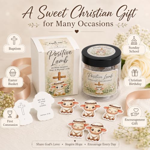 Positive Lamb of Hope - 60 Empowering Bible Verse Prayer Cards, Religious Catholic & Christian Gifts for Women, Men, and Teens for Birthday, Graduation, Confirmation, Baptism Gifts For Girl & Boys Positive Lamb