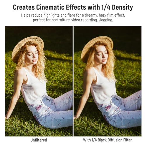 NEEWER Black Diffusion 1/4 Filter for Mist Cinematic Effect, Dreamy Effect Filter Compatible with Fujifilm X100 X100S X100F X100T X100V X100VI Cameras, Silver Black Diffusion 1/4 Filter/Silver Frame