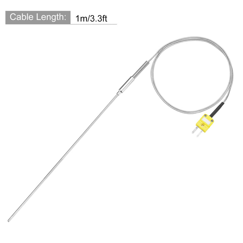 [Australia - AusPower] - MECCANIXITY K Type Thermocouple with Plug, Meter Temperature Sensor Probe -50 to 1100°C(-58 to 2012°F) Stainless Steel, 3.2x300mm 3.3ft Wire 