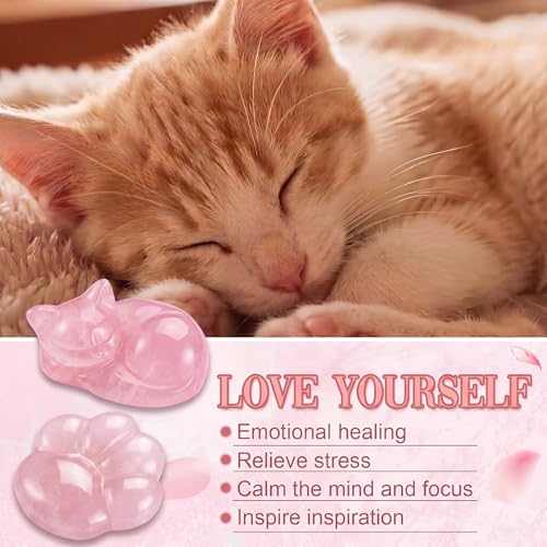 Fumete 2 Pcs Rose Quartz Cat Crystal Gift Decor