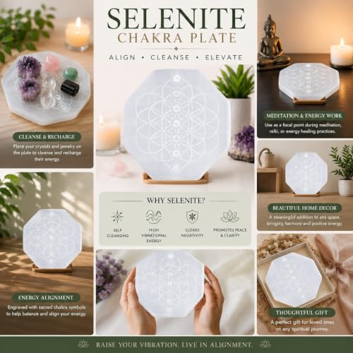 Selenite Gemstone 3 INCHES Etched Charging Plate Crystal Healing Reiki FENG Shui Gemstone Gift Peace Meditation Handcrafted