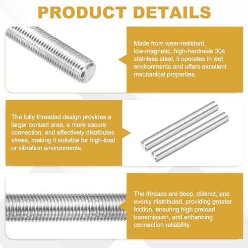 uxcell 2-piece fully threaded rods, M22 x 1.5mm pitch, 100mm length, metal studs viewed horizontally