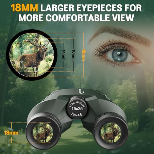 Aurosports 15x25 Compact Binoculars for Adult Kids - High Power Binoculars for Bird Watching - Easy Focus Small Binocular with Low Light Vision for Travel, Camping, Concert, Hiking -Green green