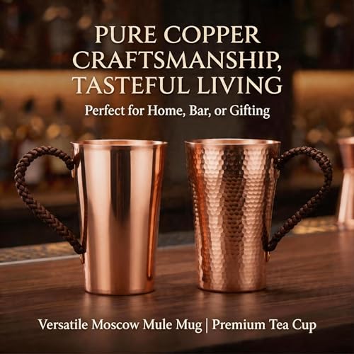 YJX 9.5oz Small Real Pure Copper Coffee Cup, Solid and Durable Copper Tea Cups for Drinking, 100% Copper Moscow Mule Mug with Handle, Ice Water Vessel Suitable for Beer, Cocktails 9.5oz Polished Smooth Copper Mug