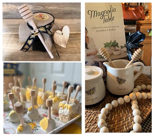 100pcs 6 inch Wooden Honey Mixing Stirrer Dipper Stick Collecting Dispensing Drizzling Honey Spoon Dipper Jam Portable Wedding Party Gift (100, 6Inch) 100