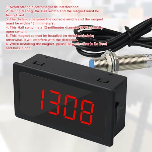 4 Digital Tachometer, Digital LED Tachometer, Motor Tachometer with Hall Proximity Switch Sensor NPN, Input 10-9999RPM Range, Speed Meter Panel for Car Display (Red)