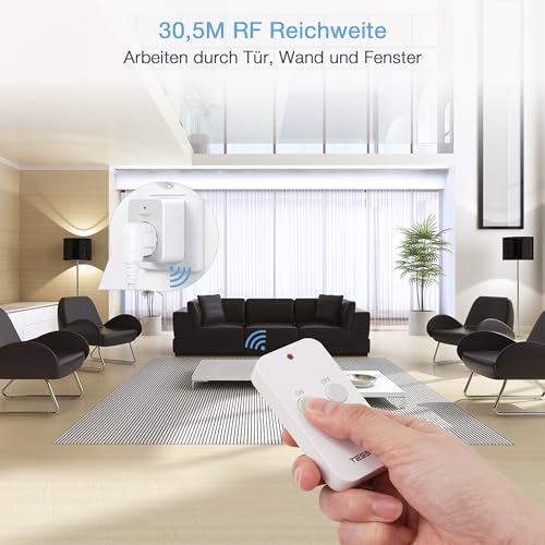 Tessan Radio Sockets with Remote Control, 30.5 m Range, Grey | Socket with remote control, 3600 W inside, switchable with magnetic, programmable gray 1-pack