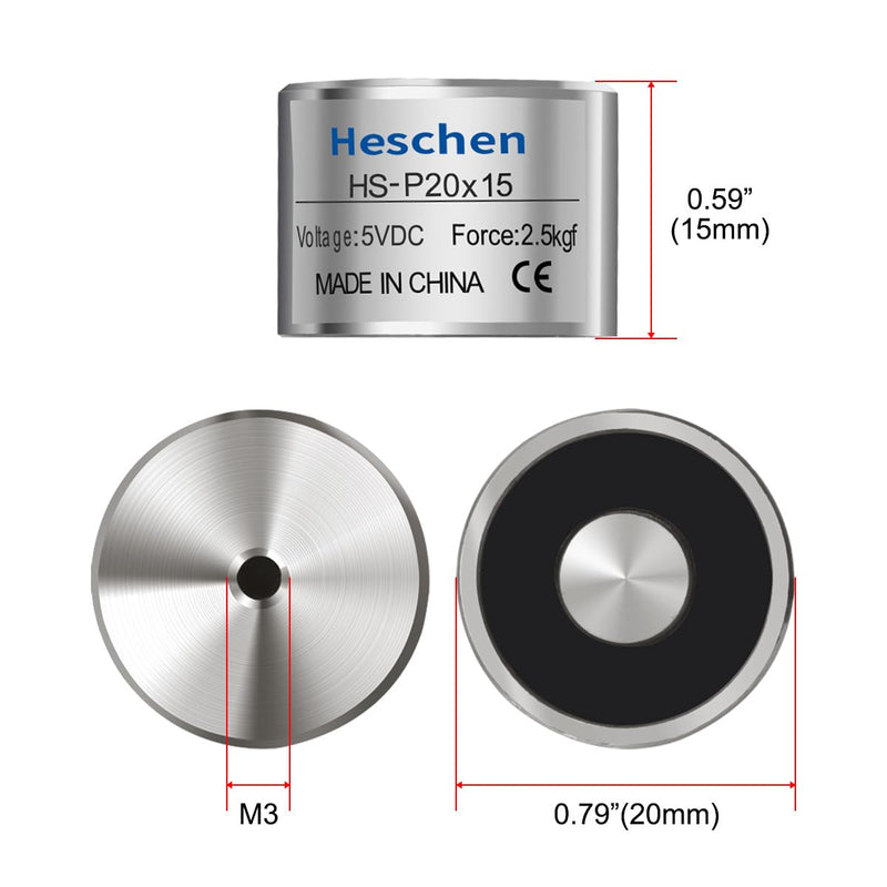 heschen Solenoid Solenoid Valve P20/15, OD: 20 mm, DC 5 V, 2.5 kg/2500 g