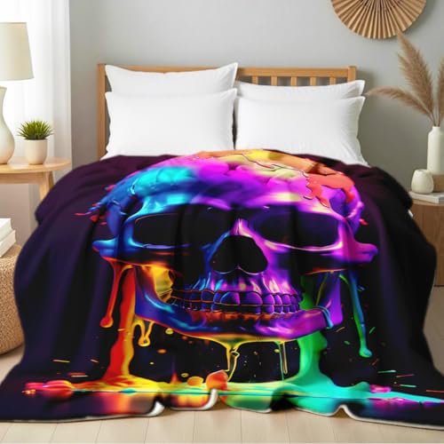 Skull Blanket Throw Skeleton Flannel Blanket Gothic Print Throw Gifts for Kids Girls Boys Adults Women Men Halloween Decor Queen Size Bed Couch (49"x59") Skull-3 49"x59"