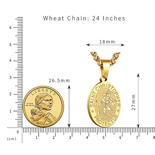 RS Saint St Michael/Christopher/Jude/Benedict/Joseph/Anthony Medal Necklace for Men Boys 24 In Religious gifts Gold saint christopher