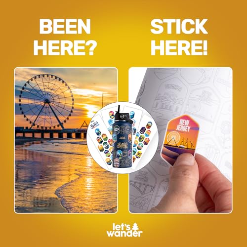 LET'S WANDER Lets Wander 50 States Water Bottle with Waterproof Stickers - 32oz Leakproof Insulated Stainless Steel with Straw - States of the USA Gift Bottle (Blue) Blue Standard