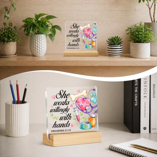 Vet Tech Gifts for Women Men, Christian Veterinary Acrylic Desk Sign Decor Veterinary-i