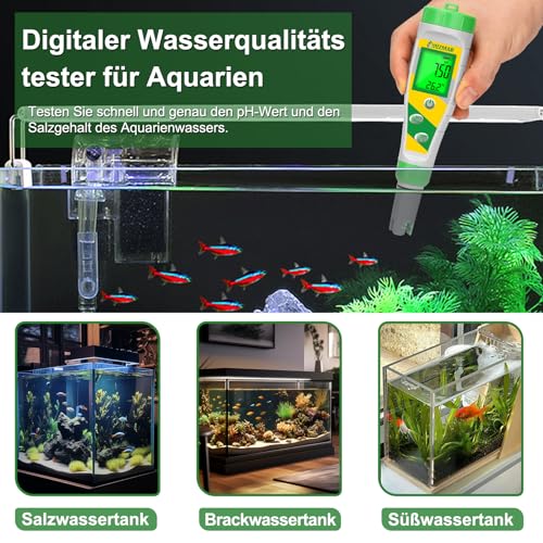 UIUZMAR Digital pH Meter, 5-in-1 Pool Salt Tester, Water TDS EC Meter | Salt content and pH meter for salt water pool, hot tubs, spa, aquarium, hydroponics PPM and EC meter Yellow green