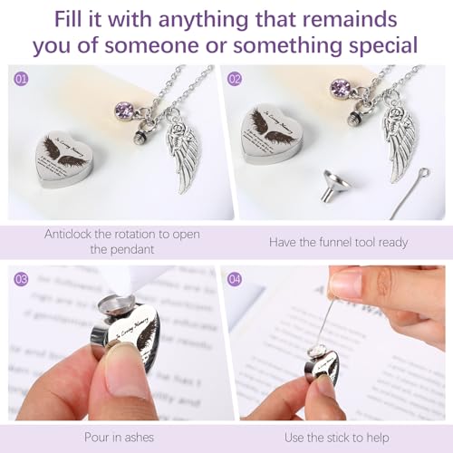 Ecation 18 Pcs Small Cremation Urns and Ashes Necklace Set, Purple