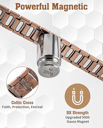 Trinckle Copper Magnetic Bracelet for Men with 5X Strength 5000Gauss Magnet