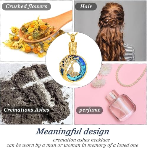 zeqingjw Cremation Jewelry Butterfly Urn Necklace for Ashes Pendants Circle of Life Eternity Memorial Funeral Keepsake Jewelry for Ashes Gold