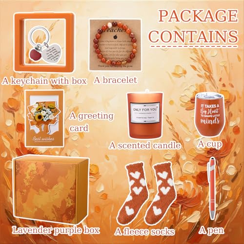 Funnymoom 10 Pcs Teacher Appreciation Gifts Set Thank You Ideas Gifts Best Retirement Appreciation Presents Birthday Souvenirs for Women Employees Coworkers Gift(Orange) Orange