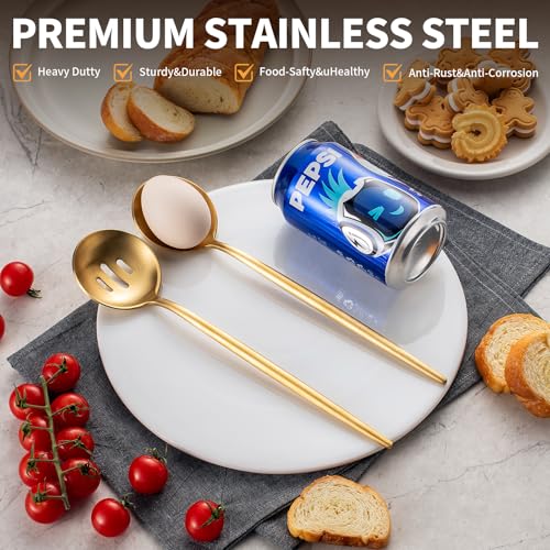 O.C.E. 4 Pcs Serving Spoons Set,Includes 2 Serving Spoons and 2 Slotted Spoon,Large Spoon for Catering Buffet,Matte Gold Utensils,Dishwasher Safe,10.3 Inches Matte Gold